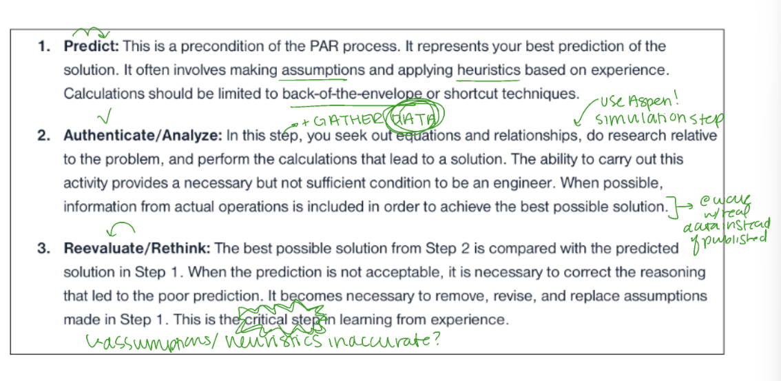 <p>predict, authenticate/analyze, re-evaluate/re-think </p>