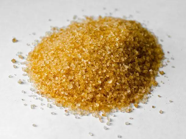 <p>coarse-grained partially refined (<span><span>heavy processing to remove all other nutrients, leaving pure sugar (sucrose)) </span></span>sugar with a light brown color and very mild molasses taste</p>