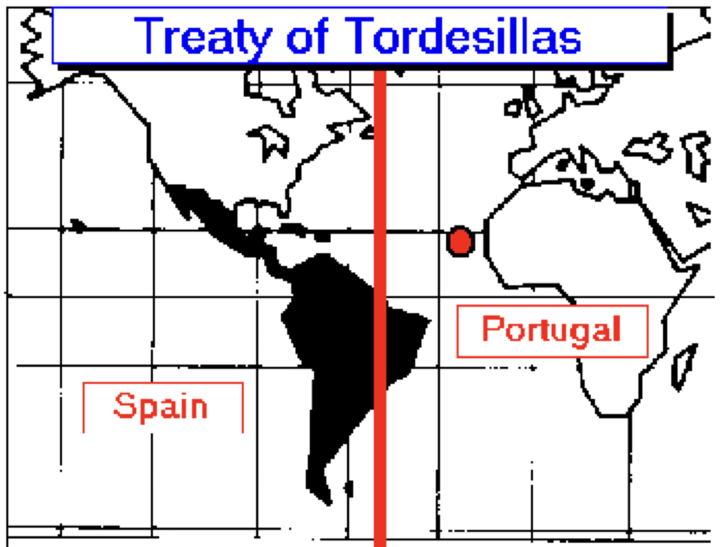 <p>Divided Land Between portugese and spanish into modern boundaries.</p>