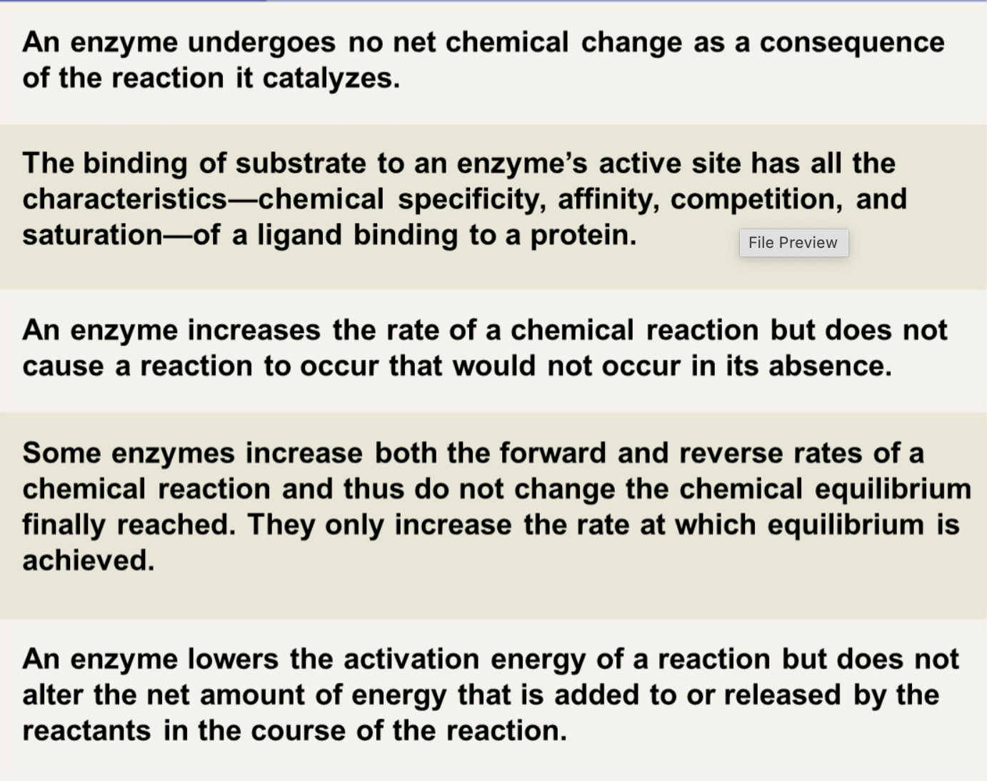 <ul><li><p>Reduce the activation energy required </p></li><li><p>Able to be re used in many different reaction </p></li><li><p>Have no chemical effect on the reaction </p></li></ul><p></p>