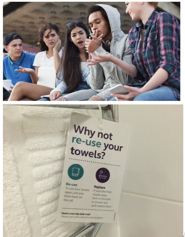 <p><u>Supported by Research Evidence</u></p><p>Linkenbach and Perkins (2003)</p><ul><li><p>Adolescents exposed to info that most people their age don’t smoke = less likely to smoke</p></li><li><p>Supports majority impacting behaviour of individuals as they’re likely to copy behaviours to fit in</p></li></ul><p>In addition Schultz et al (2008)</p><ul><li><p>Hotel guests told that 75% guests reuse their towels reduced their own usage by 25%</p></li><li><p>:. suggests people shape behaviour to fit with reference group</p></li></ul><p></p>