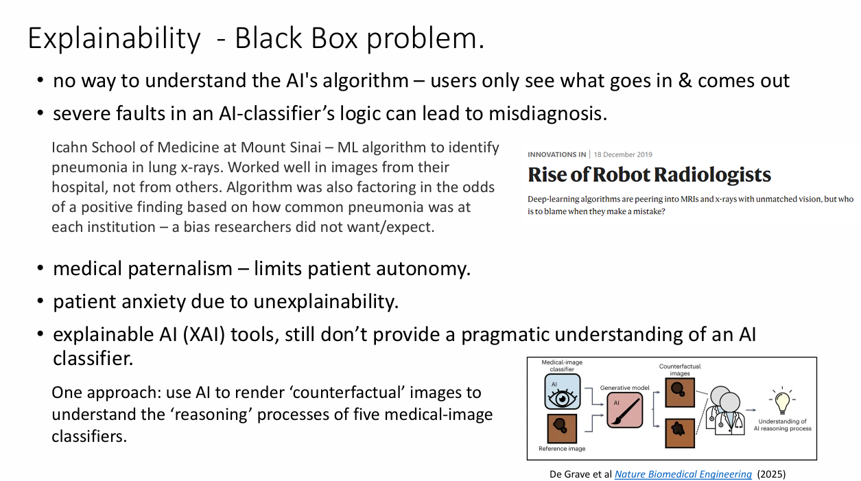 <p>What is the black-box or explainability problem in medical AI?</p>