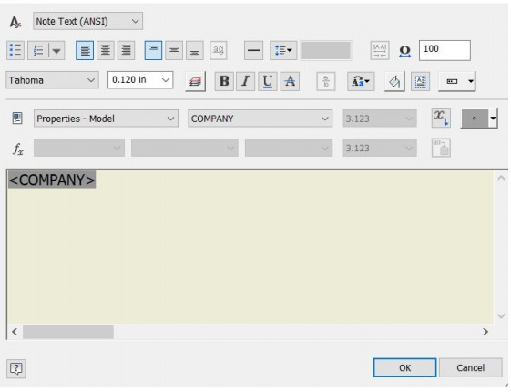 <p>after selecting model property company, how do you make it appear in the text editor? (Inventor)</p>
