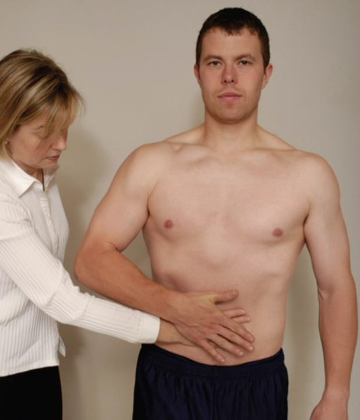 <ul><li><p><span>PURPOSE: Checks the subscapularis muscle. Also k/a Belly-Press or Napoleon Test</span></p></li><li><p><span>DESCRIPTION: The patient is standing, examiner places a hand on the abdomen below the xiphoid process so that the examiner can feel how much pressure the patient is applying to the abdomen. The patient places his hand of the shoulder being tested on the examiner’s hand and pushes the hand as hard as he can into the stomach (medial shoulder rotation). While pushing the hand into the abdomen, the patient attempts to bring the elbow forward to the scapular plane, causing greater medial shoulder rotation.</span></p></li><li><p><span>RESULT: If the patient is unable to maintain the pressure on the examiner’s hand while moving the elbow forward, or posteriorly flexes the wrist or extends the shoulder, the test is positive for a tear of the subscapularis muscle</span></p></li></ul><p></p>