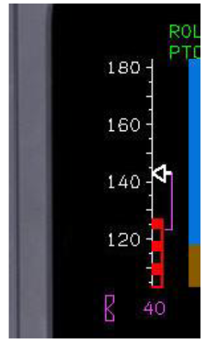 <p><span style="background-color: transparent;">&nbsp;It is the <strong>red and black checkerboard cue</strong> that warns the pilot the aircraft is getting <strong>too slow</strong> and is getting close to a <strong>stall</strong>.</span></p><p><span style="background-color: transparent;"><strong>Important detail:</strong></span></p><ul><li><p><span style="background-color: transparent;">it appears a few seconds after takeoff, so that warning does not come on right away during takeoff</span></p></li></ul><p></p>