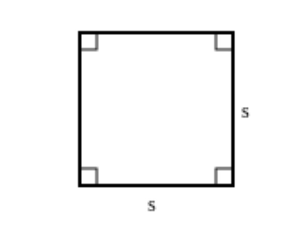 <p>A=s<sup>2</sup></p><ul><li><p>Multiply any two sides together (i.e., square one side)</p></li></ul><p></p>
