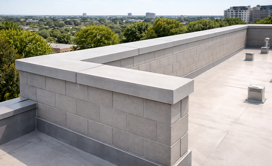 <p>A portion of a wall that extends above the edge of the roof.</p>