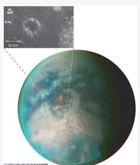 <ul><li><p>some surface features are visible in infrared image\not possible to see in visible spectrum</p></li><li><p>dense rich Nitrogen atm.</p></li></ul><p></p>