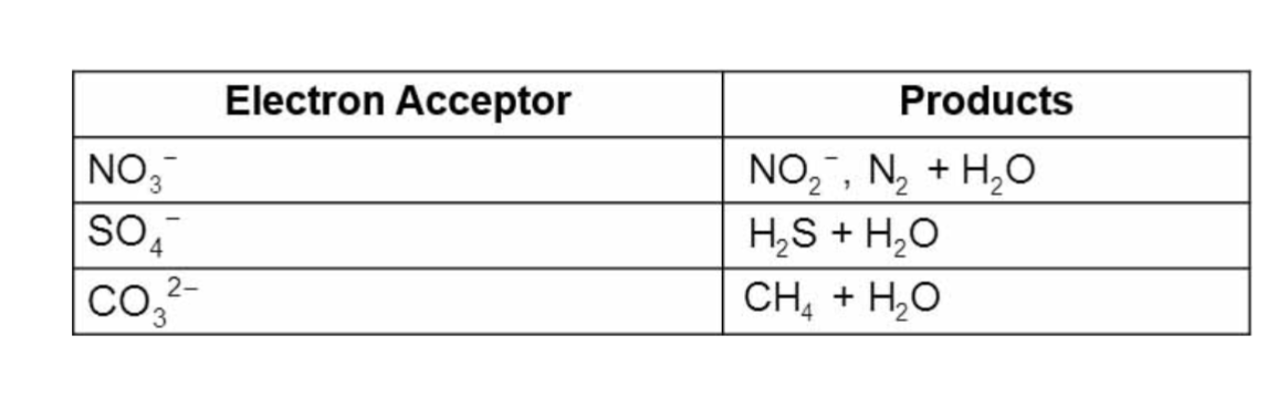 <p>Inorganic substance other than oxygen is the final electron acceptor</p><ul><li><p>Yields less energy than aerobic respiration</p></li></ul><p></p>