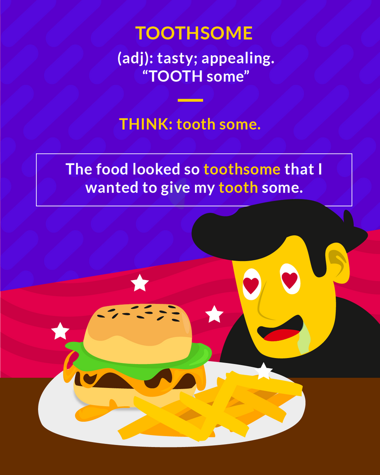 <p>(adj.) tasty, appealing</p>