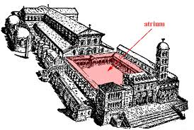 <p><span>a large, open-air or skylit central court in a building, originating as the main hall of an ancient Roman </span><strong><em>domus</em></strong><span> that provided light and air</span></p>