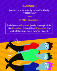 <p>to thrash about in a clumsy or ineffective way</p>