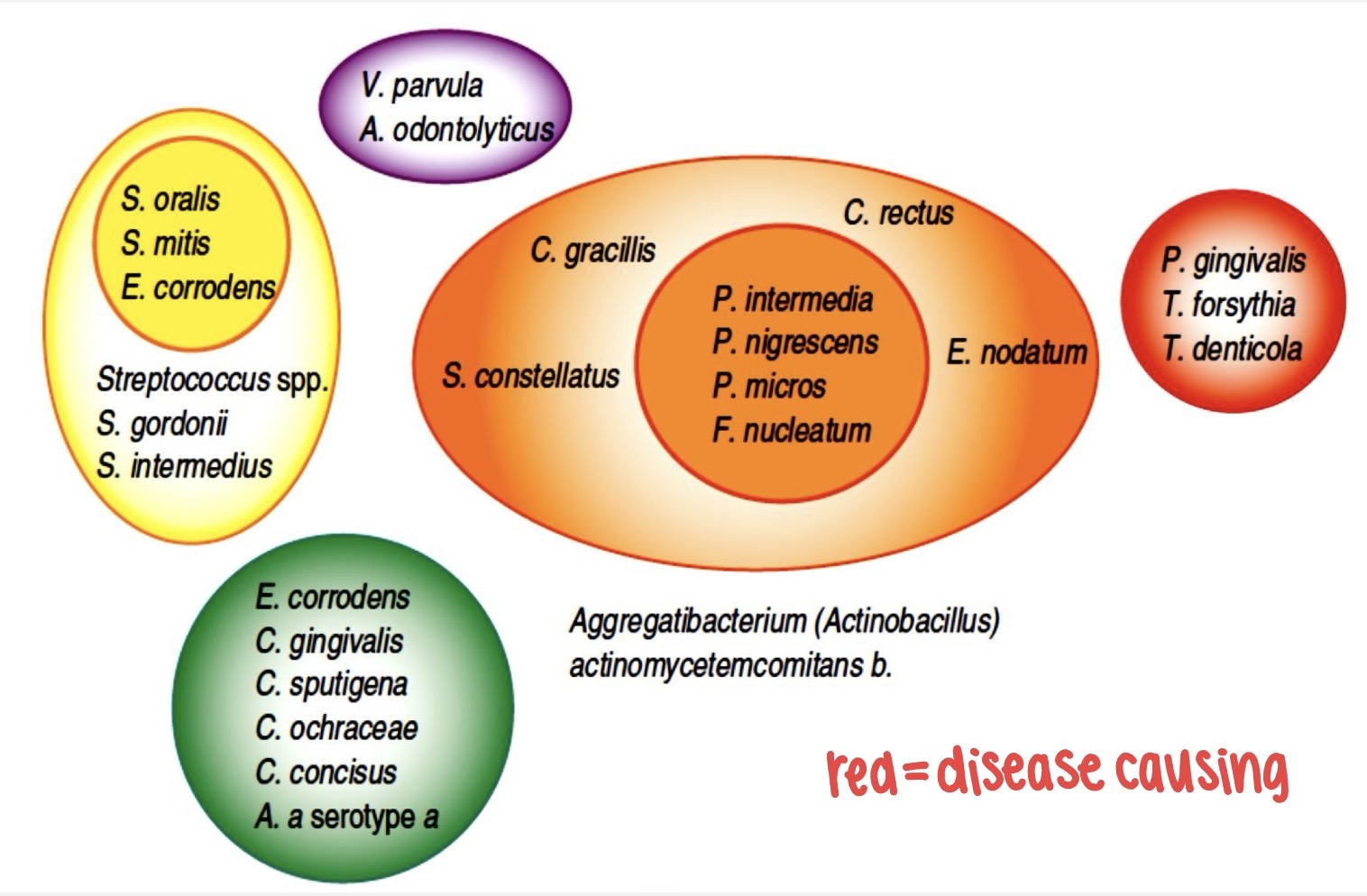 <p>red = disease causing </p>