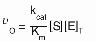 <p>Combines:</p><p>kcat → speed of catalysis  </p><p>km → binding affinity</p><p>It tells how well enzyme binds the substrate AND how fast it converts substrate into product</p><p>When [S] « Km → NOT saturated, low substrate, Michaelis-Menten simplifies to:</p>