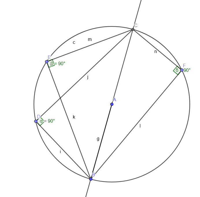 <p>[CIRCLES] The angle subtended by the diameter at the circumference of the circle is 90°.</p>