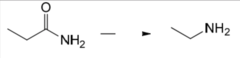<p>amide -> amine (with loss of a C)</p><p>Hoffman Rearrangement</p>