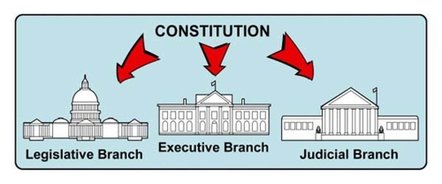 <p>is a system in which each branch of gov't has its own power</p>