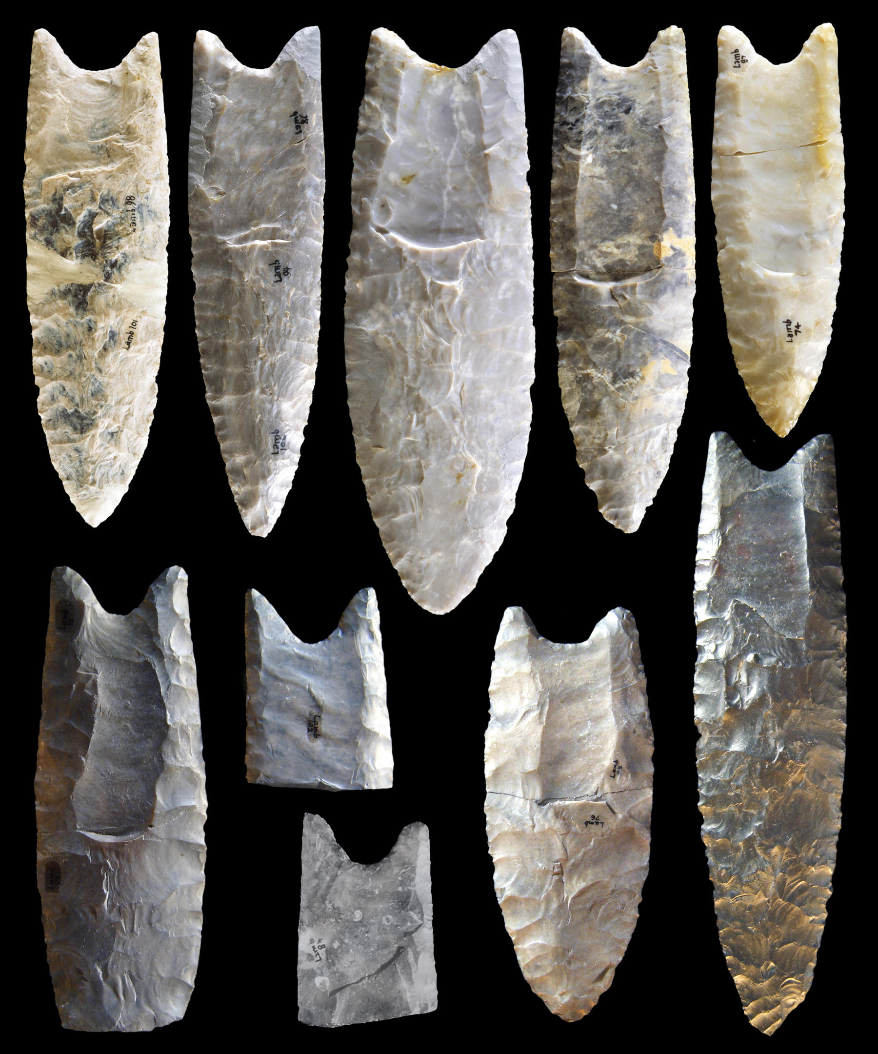<p>A fluted stone projectile points </p>