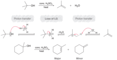 <p>Starts with OH attacking H to form H2O which is a good LG.</p><p>Want alkene to be most substituted.</p><p>Can also form rings.</p>