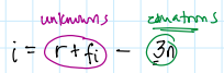 <p><strong>i = r + fi - 3n</strong></p><p>r = reactions</p><p>fi = internal forces</p><p>n = number of members</p>