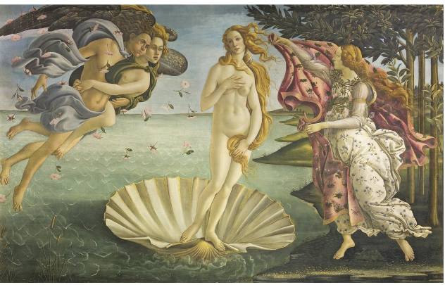 <p>Sandro Botticelli, 1483–85, tempera on canvas</p><p>-One of the most iconic paintings of the early Renaissance and a key example of how Renaissance artists revived classical mythology while also expressing new ideas about beauty, love, and humanism.</p>