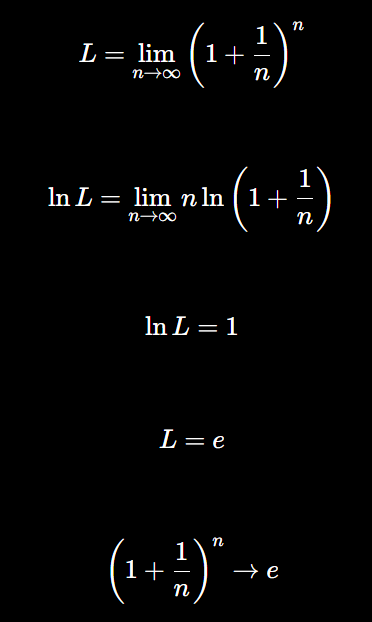 <p>When you see 1^∞, 0^0, ∞^0 Then ln(L)=lim g(n) * ln(f(n)) Then after do L=e<sup>lnL</sup></p>