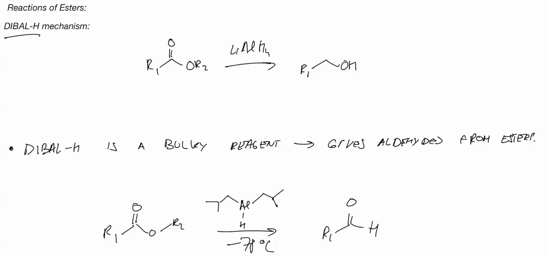 <p>DIBALH (GIVES ALDEHYES FROM ESTERS)</p>