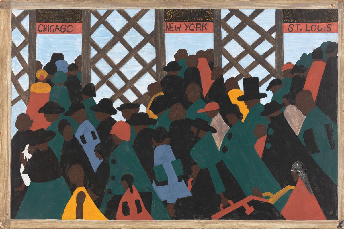 <p><span style="background-color: transparent;"><strong>“During Wold War I, there was a great migration north by southern African&nbsp; Americans” (The Migration Series) Jacob Lawrence, 1940-41</strong></span></p>