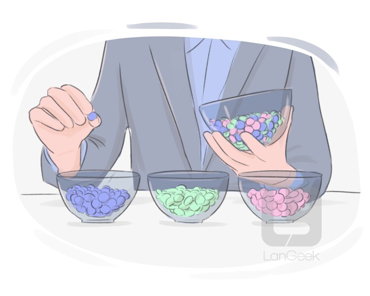 <p>v. To separate things into different groups based on their type, size, or color</p>