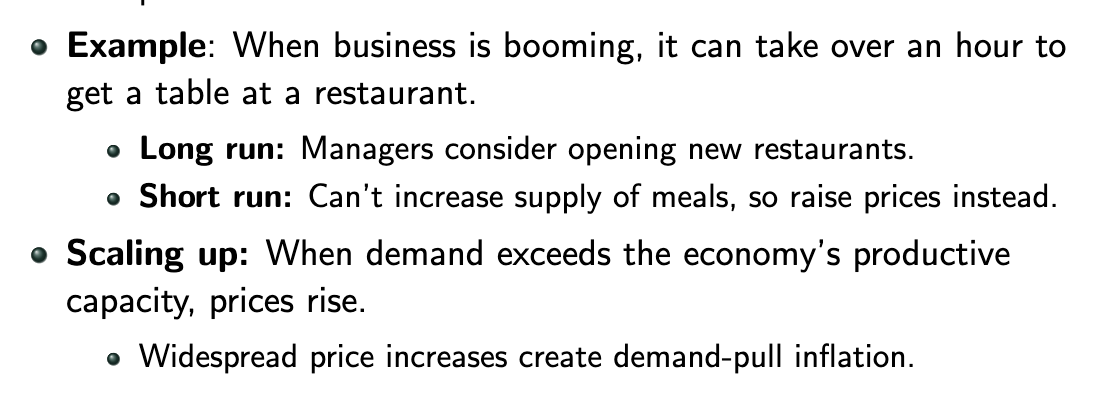 <p>inflation resulting from excess demand</p><ul><li><p>when demand outstrips a business’ productive capacity= raise prices</p></li></ul><p></p>