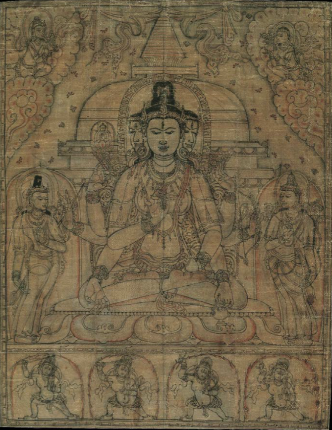 <p></p><ul><li><p><span style="background-color: transparent;">Popular goddes, linked to longevity rituals</span></p></li><li><p><span style="background-color: transparent;">Atributes</span></p><ul><li><p><span style="background-color: transparent;">3 heads, 8 arms (here more natural looking than at Alchi), 3 eyes</span></p></li><li><p><span style="background-color: transparent;">Double vajra</span></p></li><li><p><span style="background-color: transparent;">Bow and arrow</span></p></li><li><p><span style="background-color: transparent;">Bowl/water jug</span></p></li><li><p><span style="background-color: transparent;">Holds a lotus with the buddha Vairocana (holding a preaching gesture) sitting atop</span></p></li><li><p><span style="background-color: transparent;">Tarjani (threatening gesture) + varada (giving) mudra</span></p></li></ul></li><li><p><span style="background-color: transparent;">Emerges from/in the womb of a Chaitya</span></p></li><li><p>Central line reveals method of making image</p></li><li><p>stylistically close to eastern Indian examples</p></li></ul><p></p>