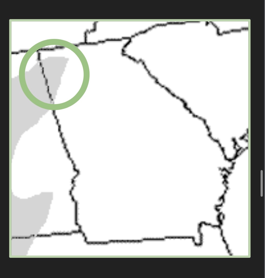 <p>In Mobile Bay drainage basin so only present in a few rivers in Ridge and Valley </p><p>Lotic habitats (streams)</p><p>Bask on falls trees </p>