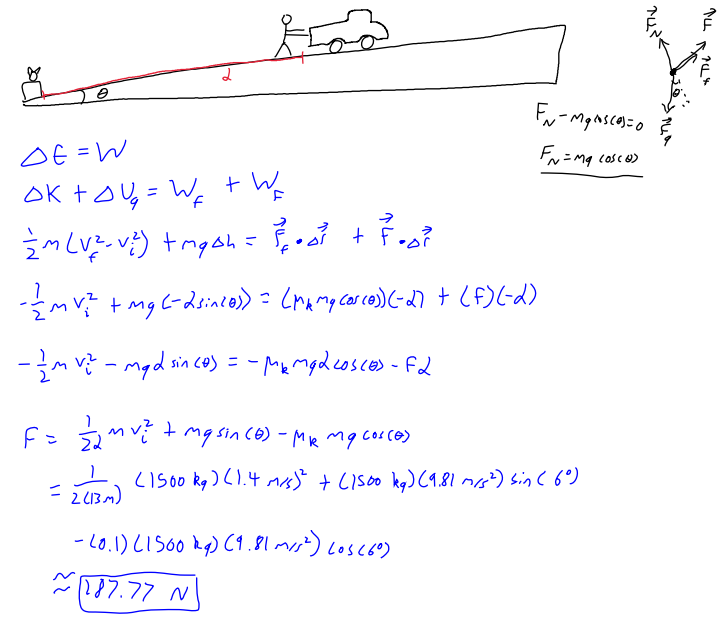 <p>set up energy equation delteE = work done by non conserved forces, which in this case is work done by you + work done by friction.</p>