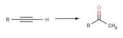 <p>reduces terminal alkyne to ketone</p><p>markov</p><p>enol intermediate tautomerizes to ketone</p><p>hydration</p>