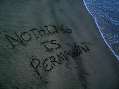<p>(adj.) lasting only a short time, fleeting; (n.) one who stays only a short time</p>