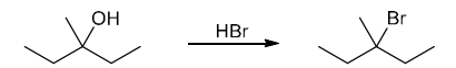 <p>This is a substitution reaction. The substrate is tertiary, so we will need to perform an SN1 reaction. The nucleophile must be bromide, but we cannot simply treat the substrate with bromide, because hydroxide is not a good leaving group. The use of HBr will provide both the nucleophile (bromide) and the proton for converting the bad leaving group to a good leaving group (water)</p>