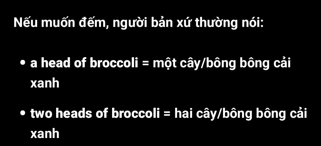 <p>A head of broccoli (n)</p>