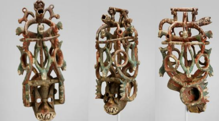 <ul><li><p>cats, monkeys, animals that represent the wild</p></li><li><p>powerful aggressive mask</p></li><li><p>competing spirit, joining societies/initiations</p></li></ul><p></p>