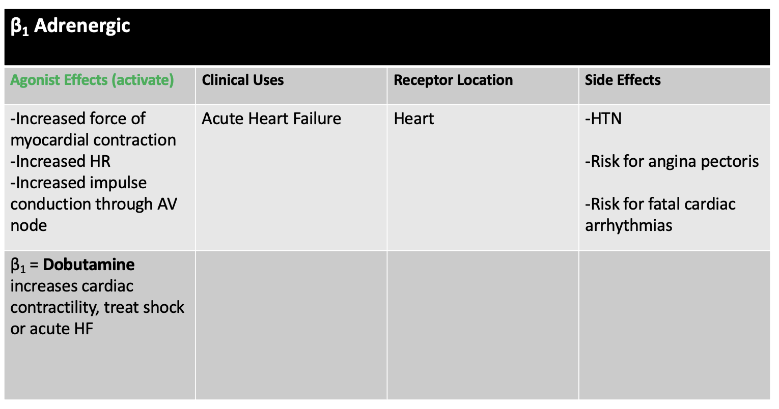 <p>-in heart</p><p>-increase HR</p><p>-used for heart failure (will die if don’t take)</p>