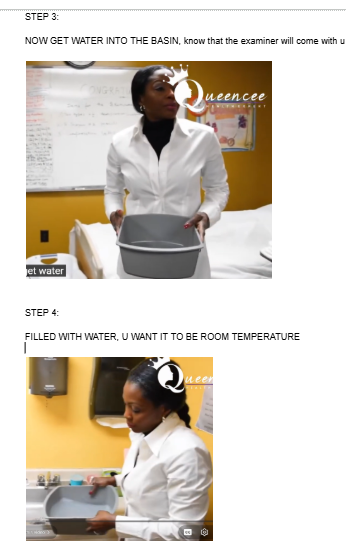 <p><span style="background-color: transparent;">NOW GET WATER INTO THE BASIN, know that the examiner will come with u</span></p><p></p><p><span style="background-color: transparent;">FILLED WITH WATER, U WANT IT TO BE ROOM TEMPERATURE</span></p>