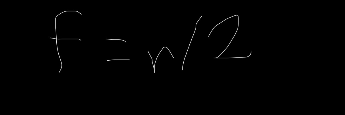 <p>ignoring spherical abberation. f = focal length; r = radius of curvature of spherical mirror</p>
