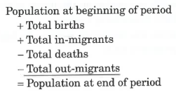 <p>The method for calculating total population of a country or place based on natural increase and migration over a period of time (usually a year)</p>