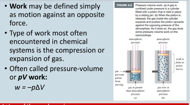 <p><span>the energy transferred when a system (like a gas) expands or compresses against an external pressure</span></p>