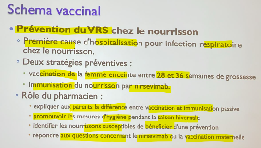 <p>on donne cortico à femme enceinte si prématuré pour accéléré maturation pulmonaire </p><p></p><p>si prématuré avec vaccin on vaccine à 28 et accouche à 30 possible pas encore immunisé, vaccin stimule système immunitaire de maman et maman partage ces anticorps avec bebe</p><p></p><p>-nirsevimab administré direct au nourrisson pas stimulation du système immunitaire pas d’anticorps pas immunisé à vie</p><p></p><p></p>