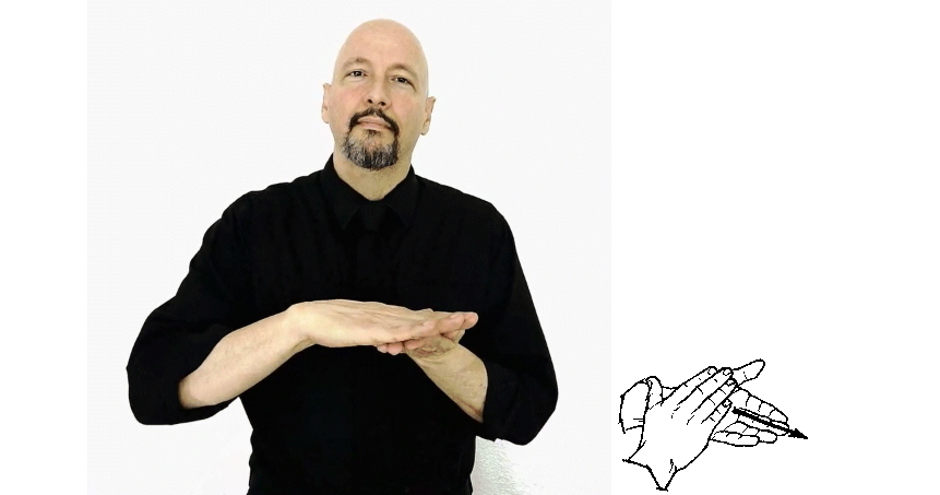 <p>left hand up/palm right hand is diagonal palm down brush on left hand outward</p>