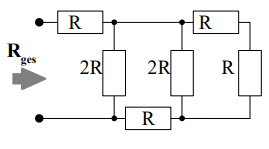 <p>Wie groß ist der Gesamtwiderstand $$R<em>{ges}$$ des folgenden Netzwerkes?<br><br>A: $$R</em>{ges} = 2R$$<br>B: $$R<em>{ges} = 3R$$<br>C: $$R</em>{ges} = 3R/2$$</p>