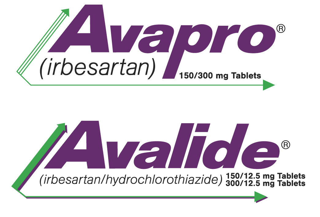<p>Brand name Avapro<br><br>Hypertension<br><br>Keeps blood vessels from narrowing, which lowers blood pressure and improves blood flow.</p>