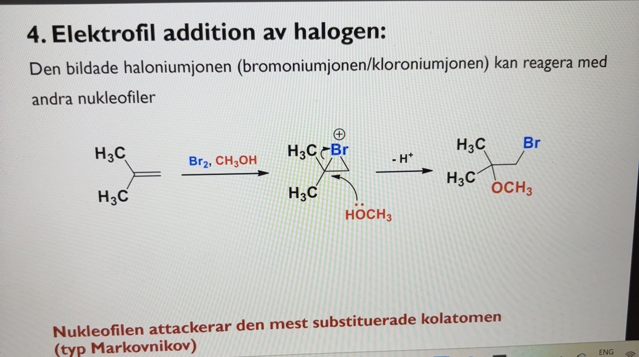 <p>The ion may react with other nucleophiles in this case the methoxy group  because ethanol is the solvent it exist in a much larger amount than br </p><p>and the nucleophile attacks the most substituted carbon </p>