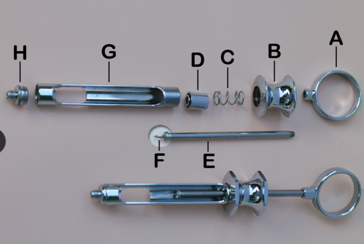 <p>What part of the dental syringe is at C?</p>