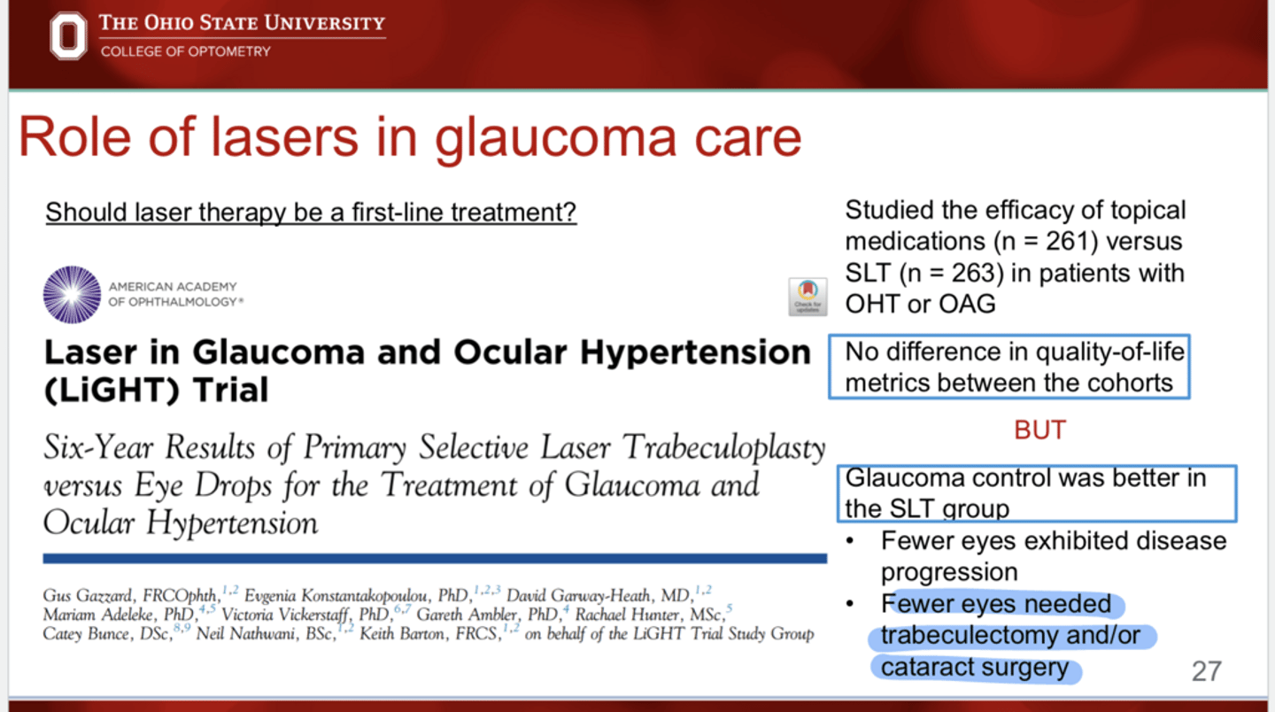 <p>What is the outcome of the Laser in Glaucoma and Ocular Hypertension (Light) Trial?</p>